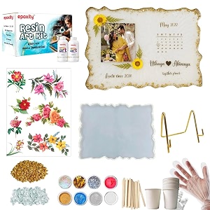 epoxity resin diy kit photoframe kit with resin metal stand and flower transfer sheet rasin liquid rectangle shape