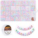 Eppingwin Letter Beads - Alphabet Beads in 28 Grid Box (6 x 6 mm Square, Large Hole, Multi-Colored Letters &amp; White Base)