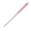 Epsilon Metal Chopsticks 2 Pairs Reusable 304 Stainless Steel Sturdy Chopsteaks for Thai Noodles Dinner Perfectly Simple Chop Stick for Home Restaurant with Square Grip to Hold Food (Pink)