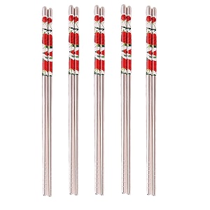 epsilon metal chopsticks 23 cm long stainless steel reusable chop sticks for noodles sushi hotpot square grip to hold food perfectly lightweight chopsteak for home classic 5 pair