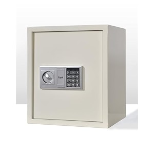 equal 48l retro safe locker for home  digital pin code  emergency key  glossy ivory finish  10-gauge steel door  3 year warranty  48 litre