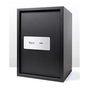 equal 55l safe locker for home  mechanical key lock - no batteries needed  10-gauge steel door  pry-resistant  3 year warranty  55 litre - matte black