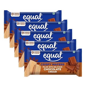 equal chocolate wafer bars sugar-free  pack of 5 60g each  0 added sugar amp 100 taste  flavoured wafers  crispy creamy wafers  crunch anytime anywhere