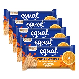 equal orange wafer bars sugar-free  pack of 5 60g each  0 added sugar amp 100 taste  flavoured wafers  crispy creamy wafers  crunch anytime anywhere