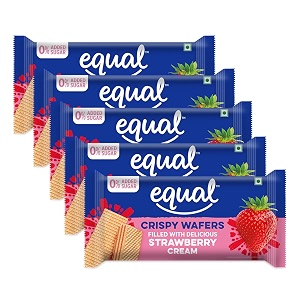 equal strawberry wafer bars sugar-free  pack of 5 60g each  0 added sugar amp 100 taste  flavoured wafers  crispy creamy wafers  crunch anytime anywhere