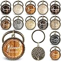 Equsion 36 Pcs Christian Keychain Bulk Mini Bible Keychains, Wood Grain