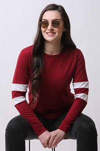 ERAWORLD Casual Color Block Women Maroon Top