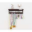 Wooden Medal & Key Holder – Wall Mounted Trophy Shelf with 11 Hooks – “My Daughter My Pride” Award Display Rack – Engineered Wood – Wenge Finish