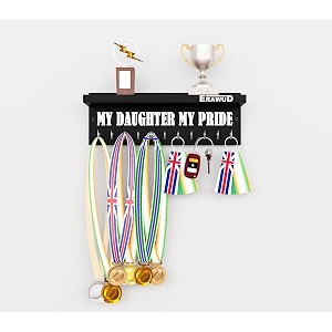 wooden medal holder hanger award medal display rack amp trophy shelf wall mounted key chain holder my daughter my pride engineered wood - black with 11 - hooks