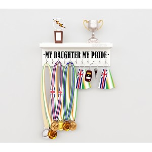 wooden medal holder hanger award medal display rack amp trophy shelf wall mounted key chain holder my daughter my pride engineered wood - white with 11 - hooks
