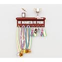 Wooden Medal Holder Hanger Award, Medal Display Rack &amp; Trophy Shelf Wall Mounted Key Chain Holder My Daughter My Pride Engineered Wood - Classic Walnut with 11 - Hooks