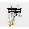 Wooden Medal Holder Hanger Award, Medal Display Rack &amp; Trophy Shelf Wall Mounted Key Chain Holder My Daughter My Pride Engineered Wood - Black with 11 - Hooks