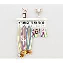 Wooden Medal Holder Hanger Award, Medal Display Rack &amp; Trophy Shelf Wall Mounted key chain holder MY DAUGHTER MY PRIDE Engineered Wood - White with 11 - Hooks