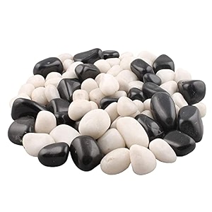 ercole decorative medium size polished marble stone pebbles for plant pots vase fillers aquarium home decor garden decoration black amp white dia 15-25mm 15 kg