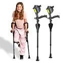 Ergobaum Jr. Forearm Crutches with Shock Absorbers for Users 3'9'' to 5' in Height, with Ergonomic Handle Grips, All-Terrain Ultralite Non-Slip Rubber Tips, Knee-Rest Platforms, LED Light (Black)