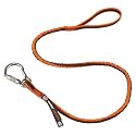 Ergodyne Squids 3101F(x) Shock Absorbing Tool Lanyard with Stainless-Steel Carabiner and Loop End, Tool Weight Capacity 15lbs,Orange & Gray