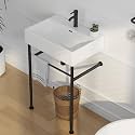 Eridanus 24"x16" Console Bathroom Sink, Free Standing 30 Inch Stainless Steel Support Pedestal Legs, Wall Mount White Vessel Ceramic Vanity Basin, Modern Rectangular Sinks Porcelain, Matte Black