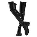 ErikenUrben Women Black Thigh High Boots Suede Over The Knee High Boots Platform Chunky Heel Stretch Boots Zip