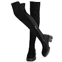 ErikenUrben Women Black Thigh High Boots Suede Over The Knee High Boots Platform Chunky Heel Stretch Boots Zip
