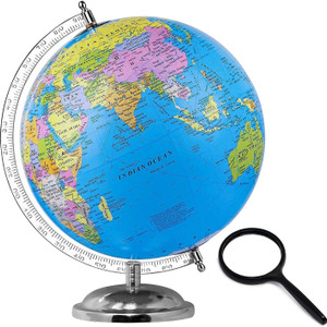 erise big size world globe w steel finish arc  base educational political map globe for home globe for kids learning study geography students teachers schools  offices  12 inch diameter globe world map world globe