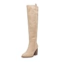 Ermonn Womens Faux Suede Knee High Side Zipper Chunky Heel Stretch Winter Boots