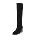 Ermonn Womens Faux Suede Knee High Side Zipper Chunky Heel Stretch Winter Boots