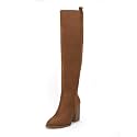 Ermonn Womens Faux Suede Knee High Side Zipper Chunky Heel Stretch Winter Boots