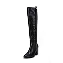 Ermonn Womens Faux Suede Knee High Side Zipper Chunky Heel Stretch Winter Boots