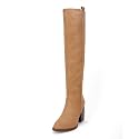 Ermonn Womens Faux Suede Knee High Side Zipper Chunky Heel Stretch Winter Boots