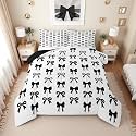 Erosebridal Black Bow Full Comforter Set for Girls | Coquette Bow Tie Bedding Set for Kids Women, Black and White Ribbon Bows Quilt, Cute Preppy Bowknot Bedroom Decor, 2 Pillowcases
