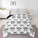 Erosebridal Black Bow Queen Comforter Set for Girls - Bows Bowtie Bedding Sets for Kids Women, Black and White Bow Tie Bed Set, Princess Ribbon Bowknot Room Decor with 2 Pillowcases