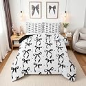 Erosebridal Black Bowknot King Comforter Set,Black Ribbon Bow Bedding Set for Girls Women Bedroom Decor,Coquette Bows Quilt Set Dreamy Princess Bow Knot Bed Comforter Sets,2 Pillowcases