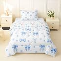 Erosebridal Blue Bow Tie Twin Bedding Sets for Girls, Cute Coquette Bowknot Comforter Set for Kids, Blue and White Polka Dot Bed Set, Princess Ribbon Bows Room Decor (1 Pillowcase)