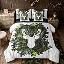 Erosebridal Botanical Camo Deer White Green Teens Full Comforter Set 7 Pieces | Retro Farmhouse Bed in A Bag for Bedroom Antlers Deer Bedding Set with Comforters Vintage Room Decor