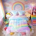 Erosebridal Colorful Rainbow Twin Bed in A Bag 7 Piece Glitter Starry Sky Comforter Set with Sheets Shiny Stars Cloud Bedding Sets for Kids Girls Teens Women,Girly Watercolor Pastel Bed Set