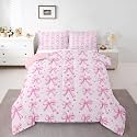 Erosebridal Coquette Bowknot Comforter Set Full Size Love Heart Bedding Set for Kids Boys Girls Cute Bows Comforter Kawaii Pink Ribbon Quilt Bedroom Decor