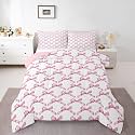Erosebridal Cute Bows Comforter Set King Size Coquette Bowknot Bedding Set for Adutls Men Women Kawaii Pink Ribbon Comforter Princess Bow Tie Quilt Bedroom Decor