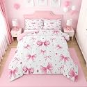 Erosebridal Cute Pink Bow Full Comforter Set for Girls | Pink Coquette Bows Bedding Set for Kids Women, Princess Ribbon Bow Tie Quilt, Kawaii Bowtie Bedroom Decor, 2 Pillowcases