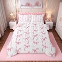 Erosebridal Cute Pink Bow Toddler Bedding Set for Girls,Ribbon Bow Knot Bedding Set for Kids Bedroom Decor,Coquette Bowknot Bed Set Princess Pink Bows Bedding Comforter Sets,1 Pillowcase