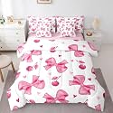 Erosebridal Dreamy Princess Bowknot Girls Bedding Set Cute Kawaii Bow Full Comforter Set 7 Piece Pink Cherry Bowknot Bed in A Bag for Kids Teen Adults Bedroom Decor,Ribbon Bow Bed Set