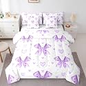 Erosebridal Dreamy Purple Bow Bedding Set Cute Kawaii Bowknot Bed in A Bag for Kids Girls Teen,Fantasy Princess Bow King Comforter Set 7 Piece Violet Watercolor Bowknot Sheet Set with Comforter