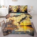 Erosebridal Fishing and Hunting Yellow Comforter Set Queen Size 7 Pieces