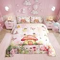 Erosebridal Flower Fairy Bedding Set Queen Size,Cute Fairy Butterfly Comforter Set for Girls Kids Room Decor,Colorful Floral Mushroom Quilt Bed Set Princess Bed Comforter Sets with 2 Pillowcases