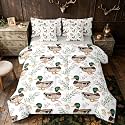 Erosebridal Flowers Duck Mallard Beige Green White Kids King 7-Piece Comforter Set | Farmhouse Rustic Sheets and Pillowcases Botanical Floral Hunting Bed in A Bag Adults Women Men Bed Sets