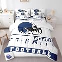 Erosebridal Football 7 Pcs Comforter Set King Football Fans Bedding for Boys Girls Football City Sheet Set Bed in A Bag Blue Rugby Competition Room Decor Sports Ball Game Quilt