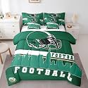 Erosebridal Football 7 Pcs Comforter Set King Football City Bedding for Men Boys Green Football Fans Sheet Set Bed in A Bag Rugby Game Room Decor Sports Ball Competition Quilt