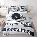Erosebridal Football 7 Pcs Comforter Set King Football Fans Bedding for Boys Girls Football City Sheet Set Bed in A Bag Grey Rugby Competition Room Decor Sports Ball Game Quilt