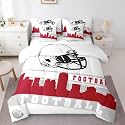 Erosebridal Football 7 Pcs Comforter Set King Football City Bedding for Men Boys Red Grey Football Fans Sheet Set Bed in A Bag Rugby Game Room Decor Sports Ball Competition Bed Set