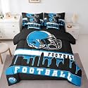 Erosebridal Football 7 Pcs Comforter Set King Football City Bedding for Teens Black Football Fans Sheet Set Bed in A Bag Rugby Game Bedroom Decor Sports Ball Competition Bed Set