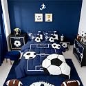 Erosebridal Football Bedding Set Queen Size 7 Pieces Boys Sports Theme for Teens Soccer Ball Pattern Bed in a Bag Football Court Comforter Set with Sheets Playground Blue White for Kids Girls